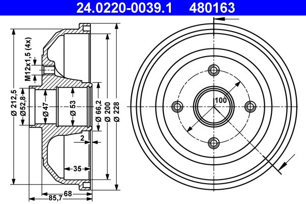 ATE 24.0220-0039.1 Brake Drum