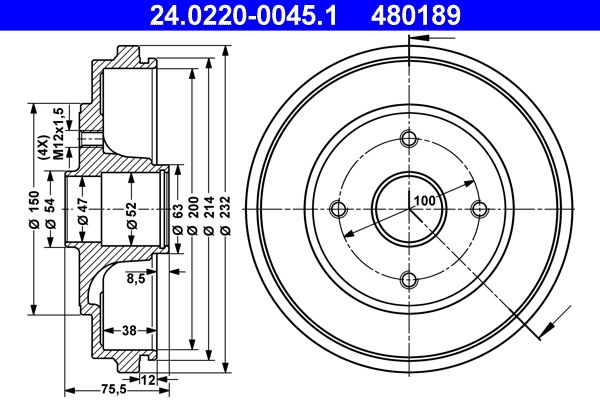 ATE 24.0220-0045.1 Brake Drum