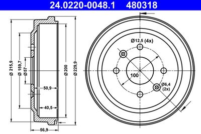 Brake Drum ATE 24.0220-0048.1