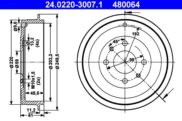 ATE 24.0220-3007.1 Brake Drum