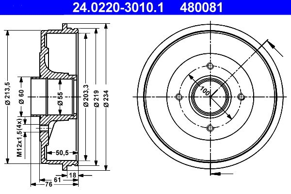 ATE 24.0220-3010.1 Brake Drum