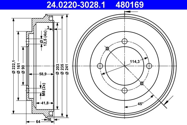 ATE 24.0220-3028.1 Brake Drum