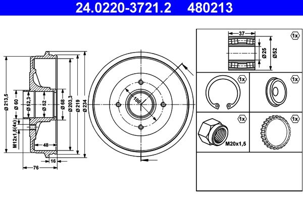 ATE 24.0220-3721.2 Brake Drum