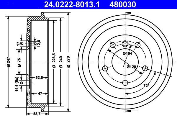 ATE 24.0222-8013.1 Brake Drum