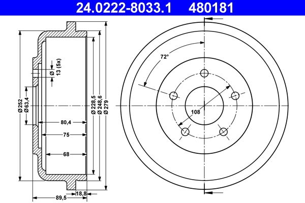 ATE 24.0222-8033.1 Brake Drum