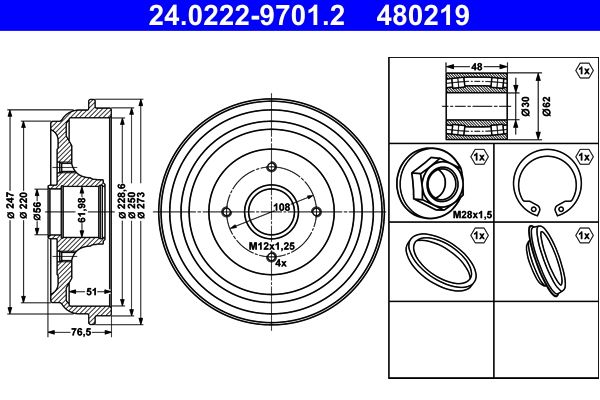 ATE 24.0222-9701.2 Brake Drum