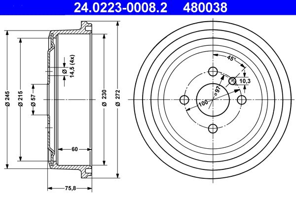 ATE 24.0223-0008.2 Brake Drum