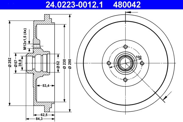 ATE 24.0223-0012.1 Brake Drum