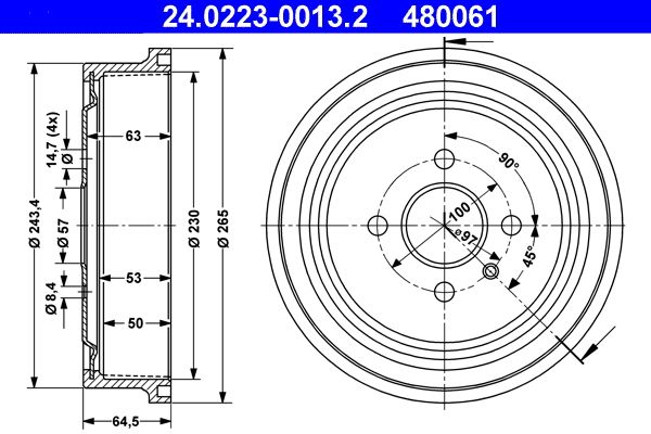 ATE 24.0223-0013.2 Brake Drum