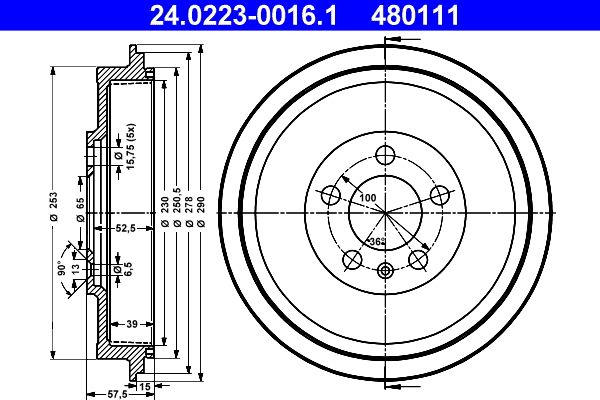 ATE 24.0223-0016.1 Brake Drum