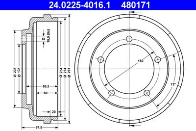 Brake Drum ATE 24.0225-4016.1
