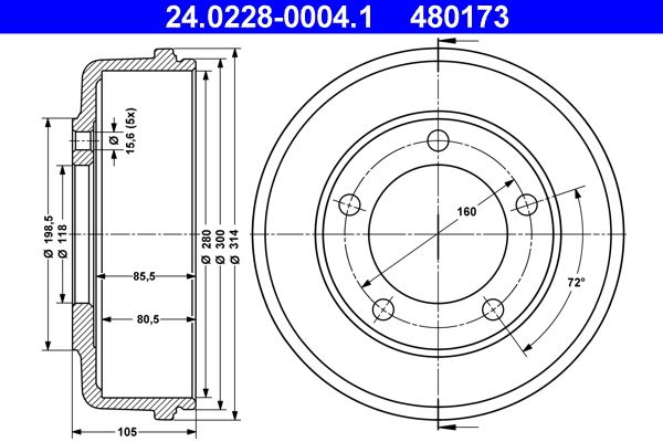 ATE 24.0228-0004.1 Brake Drum
