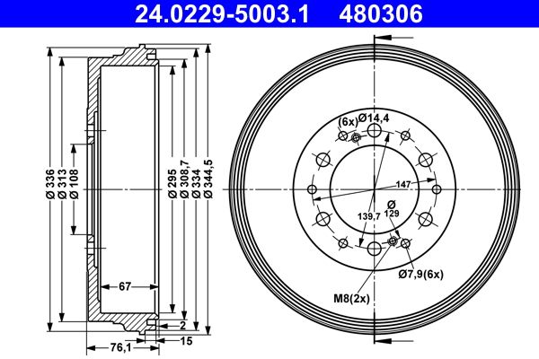 ATE 24.0229-5003.1 Brake Drum