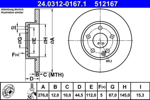 ATE 24.0312-0167.1 Brake Disc