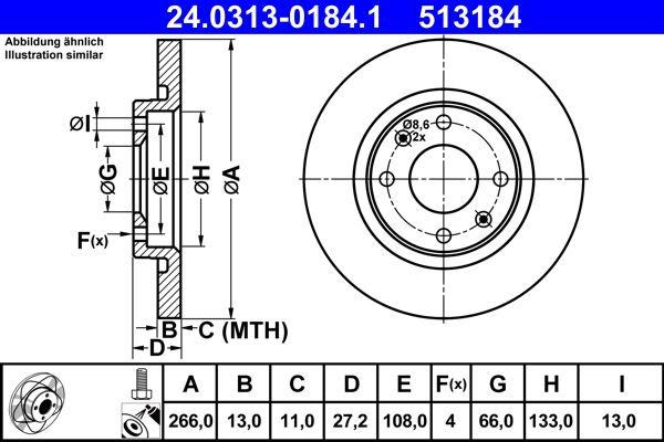 ATE 24.0313-0184.1 Brake Disc