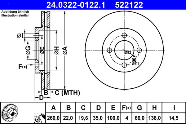 ATE 24.0322-0122.1 Brake Disc