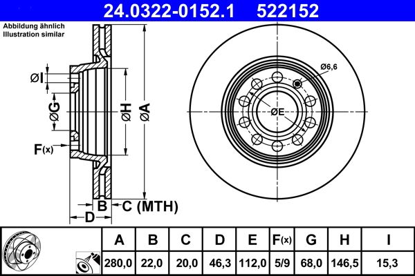 ATE 24.0322-0152.1 Brake Disc