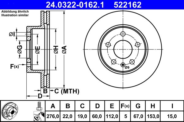 ATE 24.0322-0162.1 Brake Disc