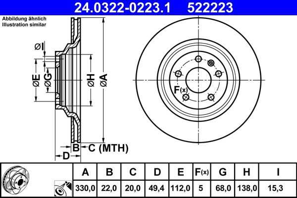 ATE 24.0322-0223.1 Brake Disc