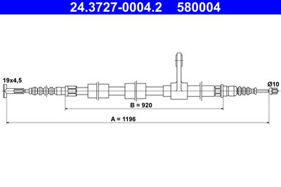 Cable Pull, parking brake ATE 24.3727-0004.2
