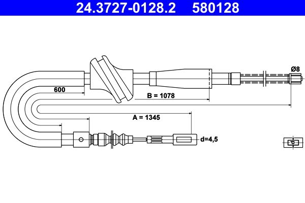 ATE 24.3727-0128.2 Cable Pull, parking brake