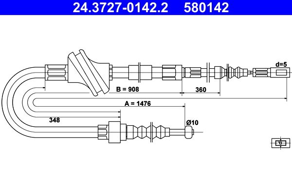 ATE 24.3727-0142.2 Cable Pull, parking brake