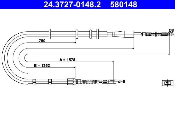ATE 24.3727-0148.2 Cable Pull, parking brake