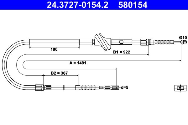 ATE 24.3727-0154.2 Cable Pull, parking brake
