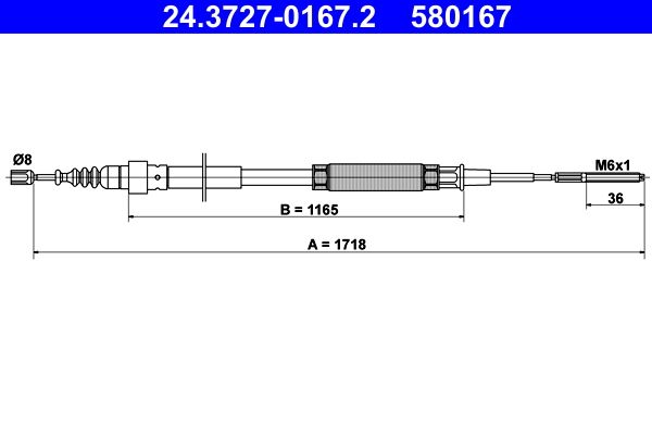 ATE 24.3727-0167.2 Cable Pull, parking brake