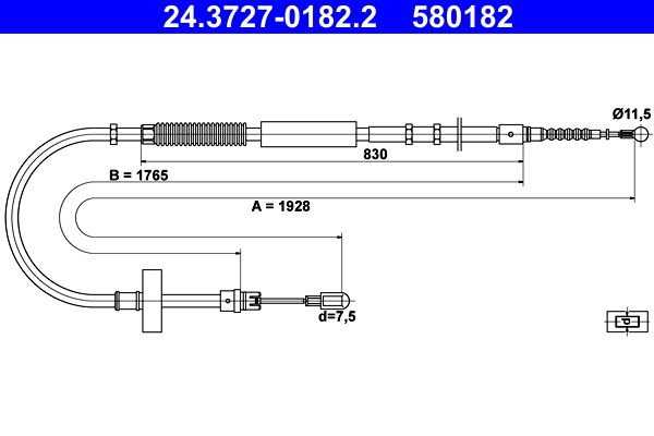 ATE 24.3727-0182.2 Cable Pull, parking brake