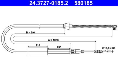 Cable Pull, parking brake ATE 24.3727-0185.2
