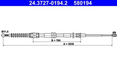 Cable Pull, parking brake ATE 24.3727-0194.2