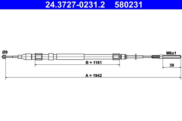 ATE 24.3727-0231.2 Cable Pull, parking brake