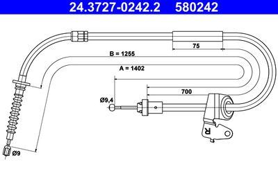 Cable Pull, parking brake ATE 24.3727-0242.2