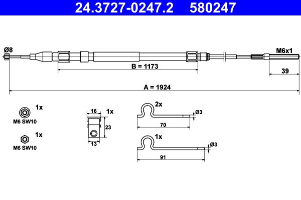 ATE 24.3727-0247.2 Cable Pull, parking brake