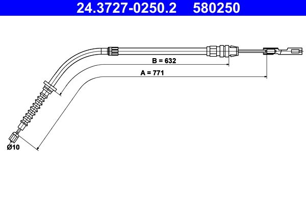 ATE 24.3727-0250.2 Cable Pull, parking brake