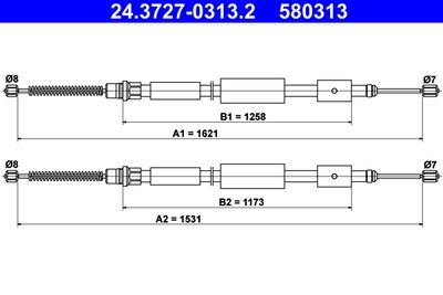 Cable Pull, parking brake ATE 24.3727-0313.2