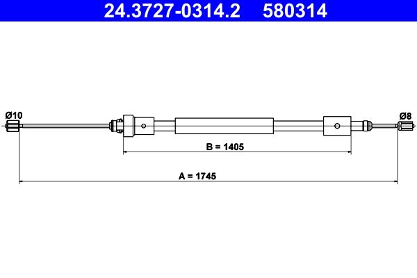 ATE 24.3727-0314.2 Cable Pull, parking brake