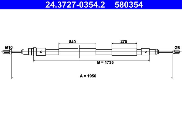 ATE 24.3727-0354.2 Cable Pull, parking brake