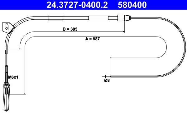 ATE 24.3727-0400.2 Cable Pull, parking brake