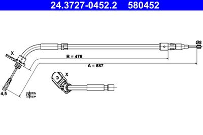 Cable Pull, parking brake ATE 24.3727-0452.2