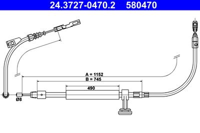 Cable Pull, parking brake ATE 24.3727-0470.2