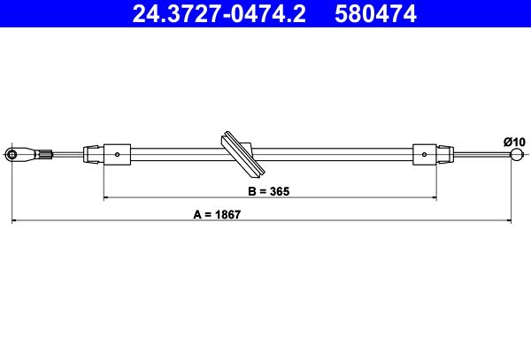 ATE 24.3727-0474.2 Cable Pull, parking brake
