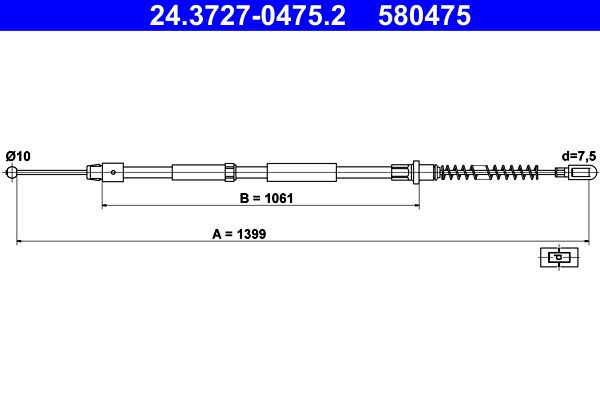 ATE 24.3727-0475.2 Cable Pull, parking brake