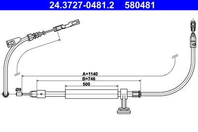 Cable Pull, parking brake ATE 24.3727-0481.2