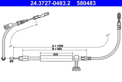 Cable Pull, parking brake ATE 24.3727-0483.2
