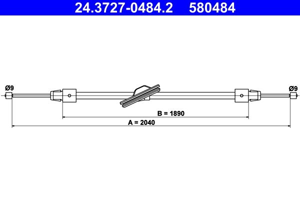 ATE 24.3727-0484.2 Cable Pull, parking brake