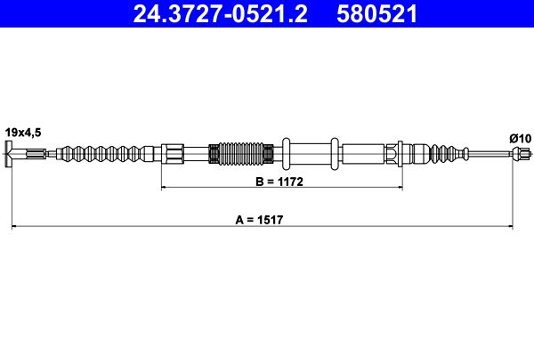 ATE 24.3727-0521.2 Cable Pull, parking brake