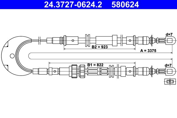 ATE 24.3727-0624.2 Cable Pull, parking brake