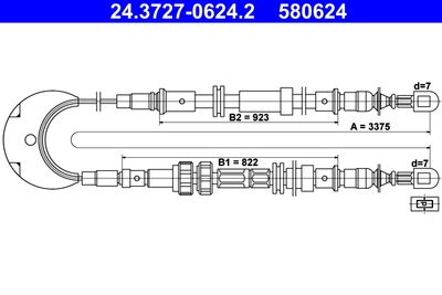 Cable Pull, parking brake ATE 24.3727-0624.2